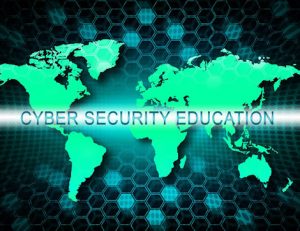 A digital world map highlights the growing need for cybersecurity skills training.