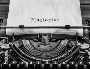 A vintage typewriter displays the word 'plagiarism', relevant to VET compliance discussions.