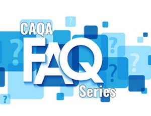 A CAQA FAQ graphic displays common questions about validation and vet compliance.