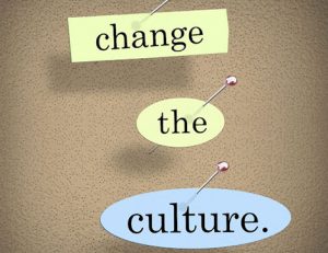 Pinned notes on a corkboard illustrate the concept of cultural change for effective RTO training.