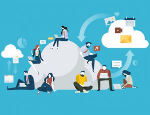 People work together using cloud computing, highlighting the benefits of digital collaboration.