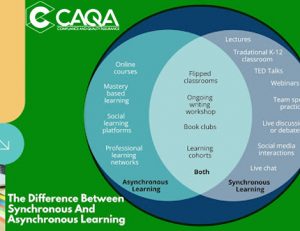 A graphic comparing synchronous and asynchronous learning for effective vet compliance.