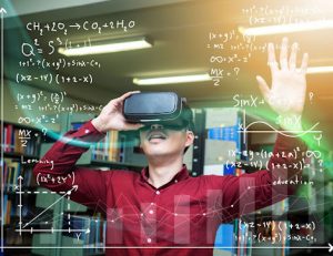 A student experiencing virtual reality demonstrates immersive education and training resources.