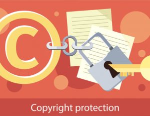 A graphic illustrates copyright protection with a lock and key, relevant to RTO training.
