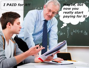 A teacher and student discuss math, highlighting the issue of contract cheating in education.