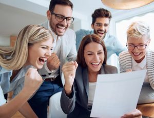 A business team collaborates on data analysis for a data-driven society.