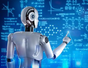 A robot interacts with scientific formulas representing reasonable adjustments in learning.