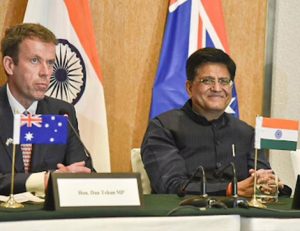 Australian and Indian trade ministers meet, discussing the new India-Australia trade agreement.
