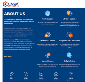 CAQA Resources website displaying helpful RTO resources for vet compliance.