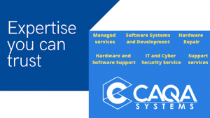 Graphic details CAQA Systems’ services including managed services and software development.