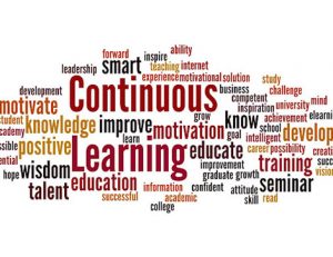 A word cloud visually represents continuous learning and personal development in the vet sector.