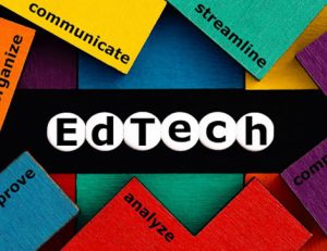 A graphic illustrates key concepts for an edtech startup, including communication and analysis.