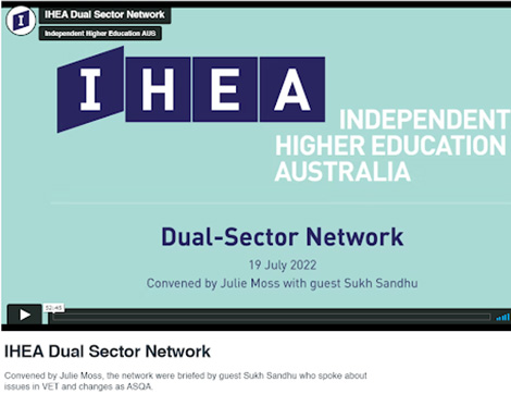 During the IHEA Dual-Sector Network conference, Sukh Sandhu addressed issues and changes in the VET sector.